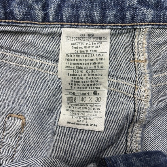 Vintage Carhartt Double Knee Denim Jeans 40X30 Carpenter Dungaree Faded - Picture 5 of 13